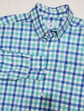Southern Tide Long Sleeve Button Front Shirt Blue Tonal Plaid Medium